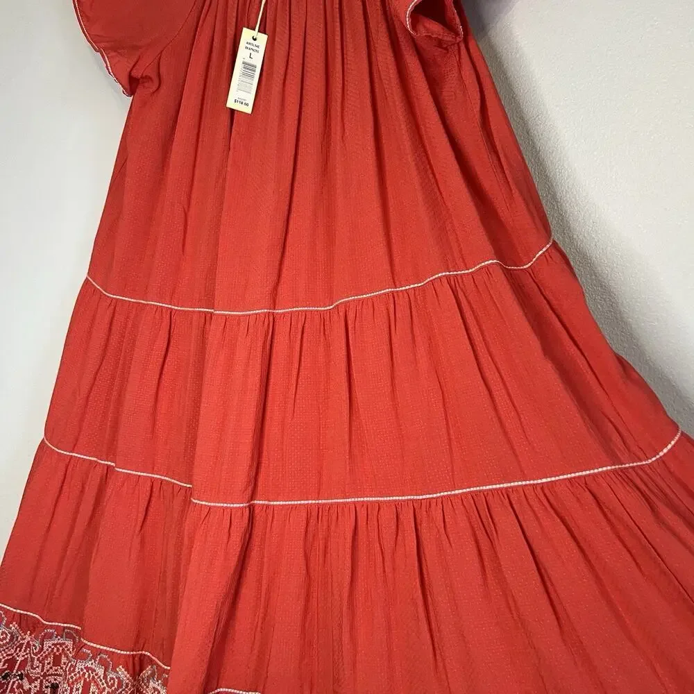 NWT Max Studio Red Mini Dress Sz L College Sundress Vacation Embroidered Ruffle - Picture 5 of 14